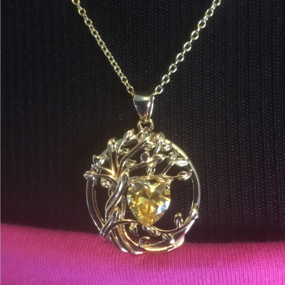 Fancime Tree of Life Heart Birthstone Necklace Fanci Me Sterling Citrine NEW - Picture 6 of 16